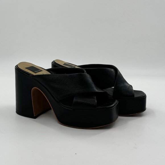Dolce Vita Shoes - Dolce Vita Wonder Black Leather Platform Heeled Sandals Size 7.5